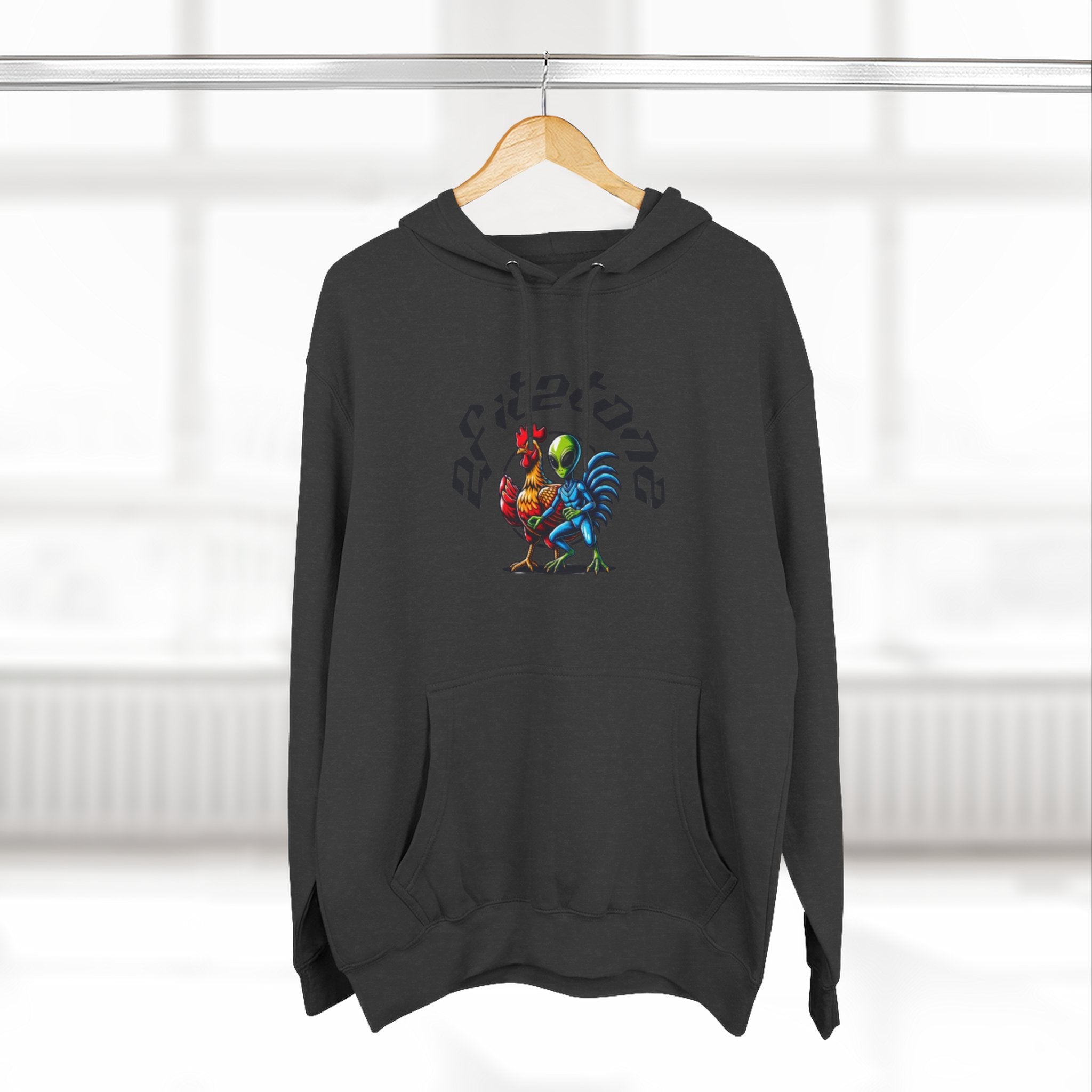 Angel Wings & Rooster Graphic Hoodie — Vintage Tattoo-Style Pullover