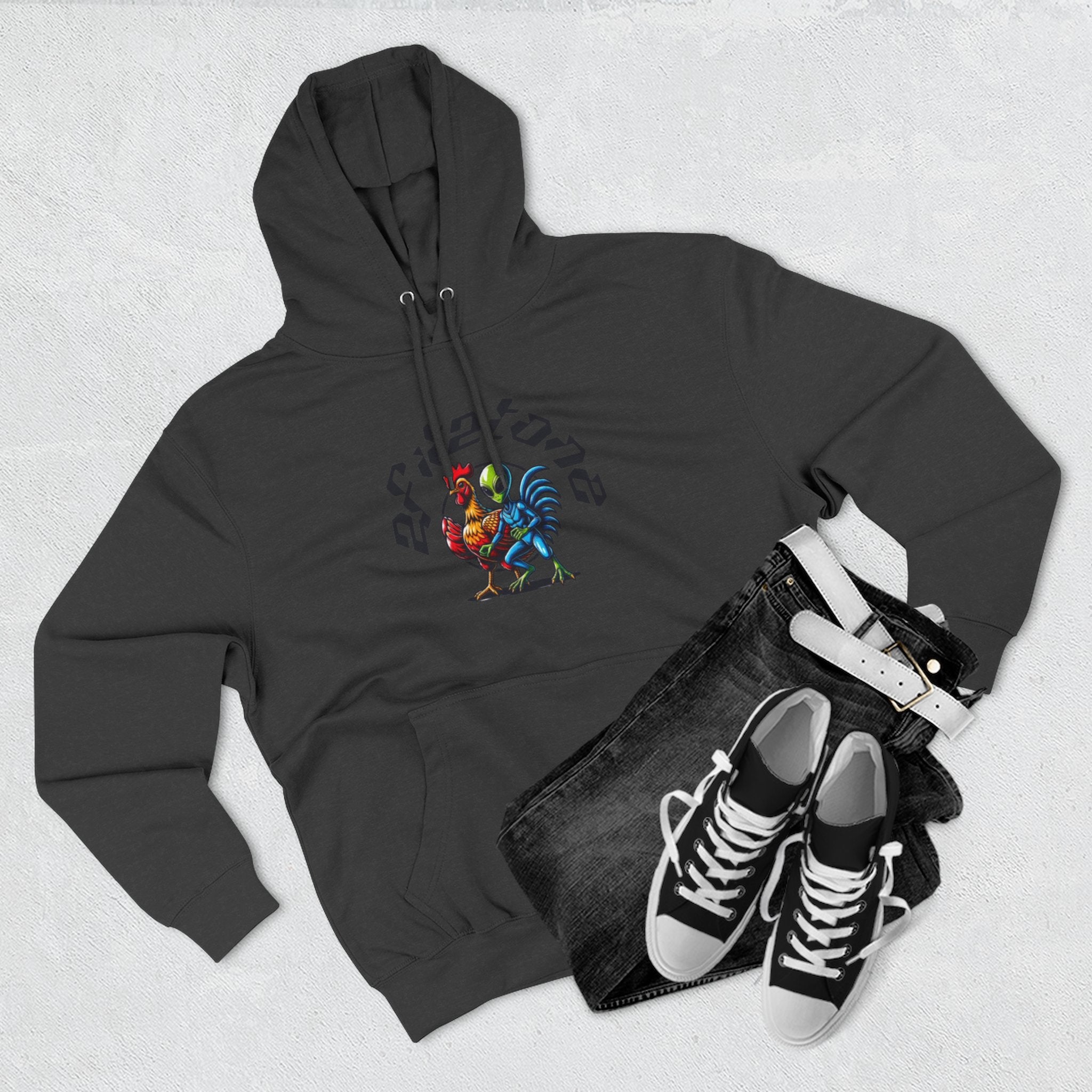 Angel Wings & Rooster Graphic Hoodie — Vintage Tattoo-Style Pullover