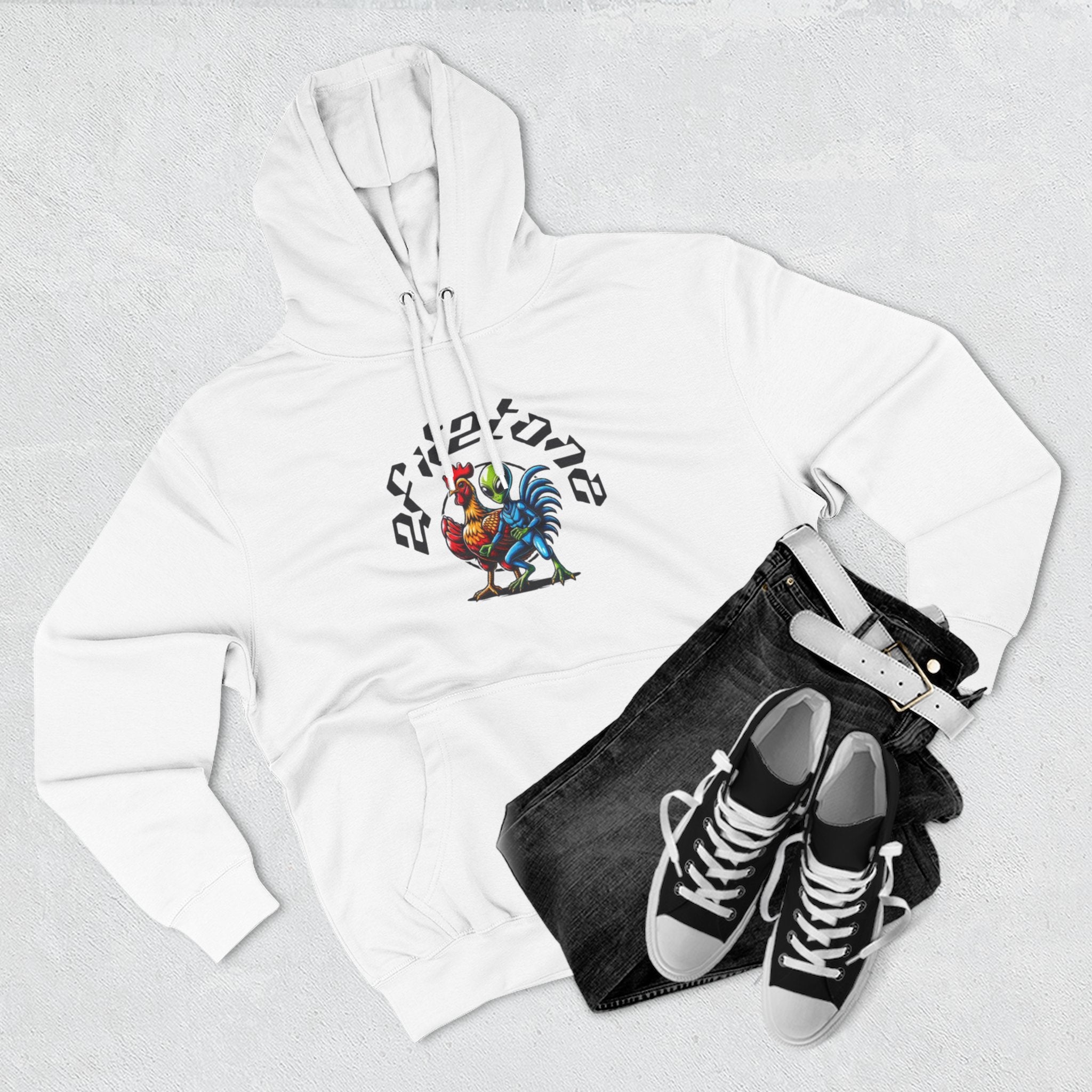 Angel Wings & Rooster Graphic Hoodie — Vintage Tattoo-Style Pullover