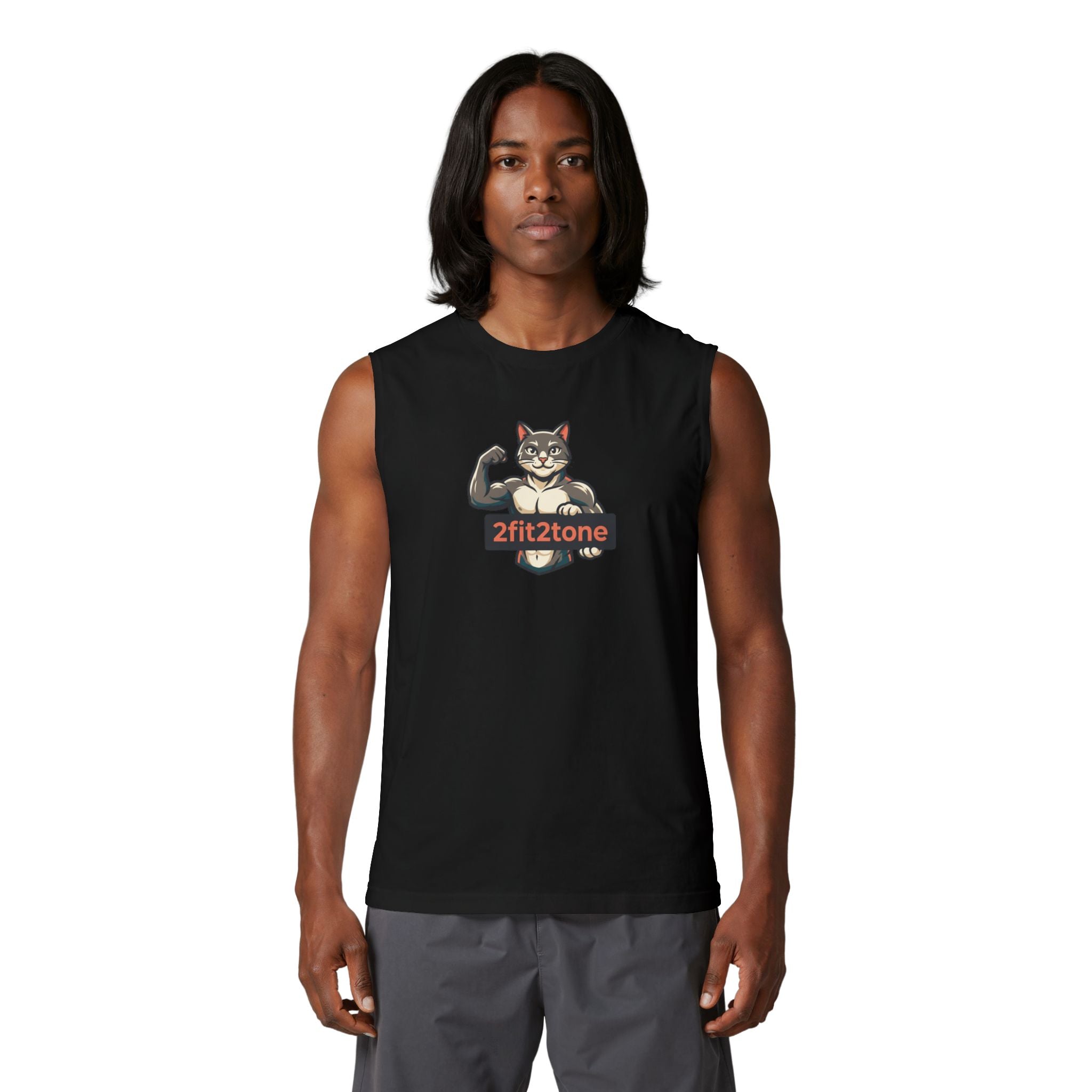 Muscle Tank — '2fit2tone' Flexing Cat Graphic Tank Top