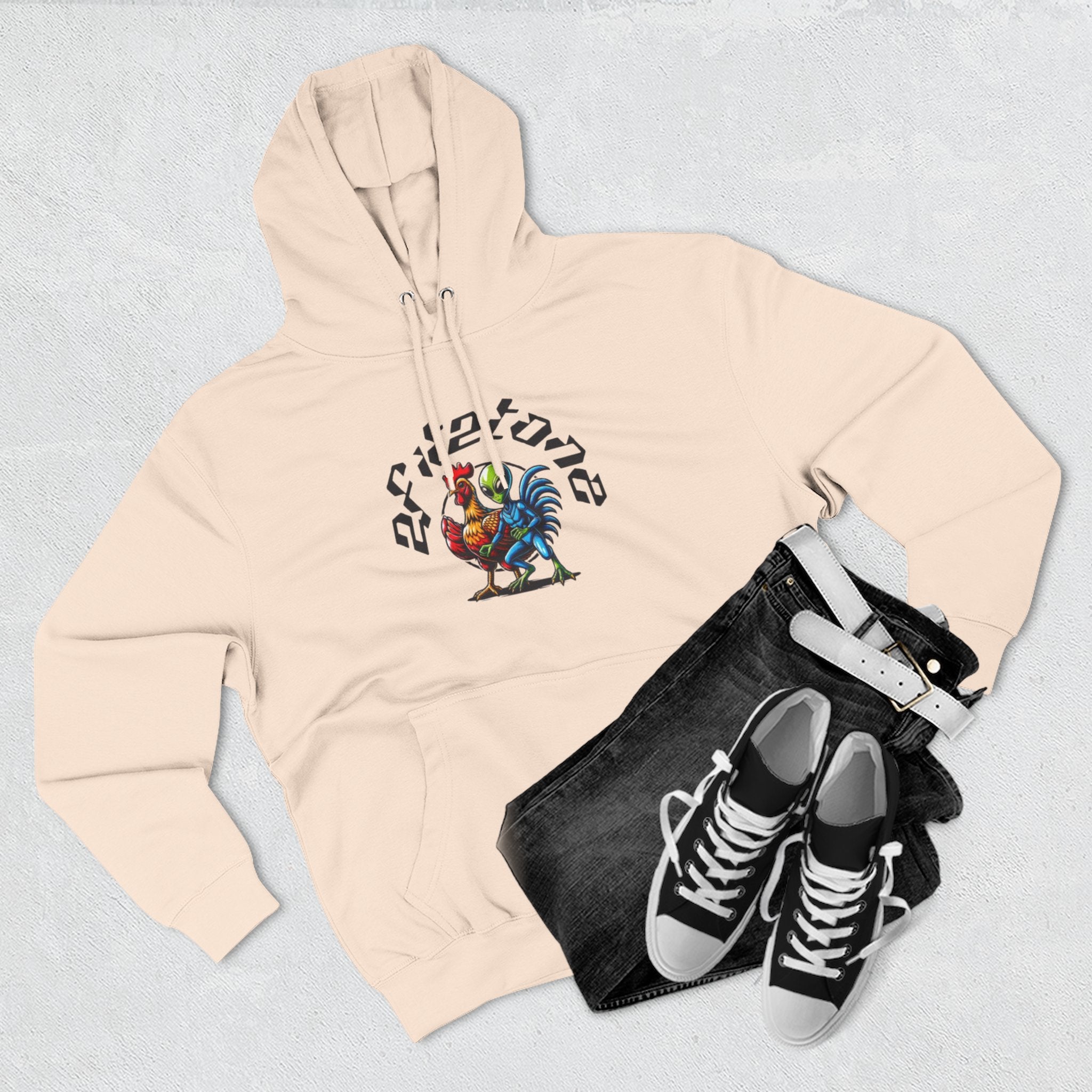 Angel Wings & Rooster Graphic Hoodie — Vintage Tattoo-Style Pullover