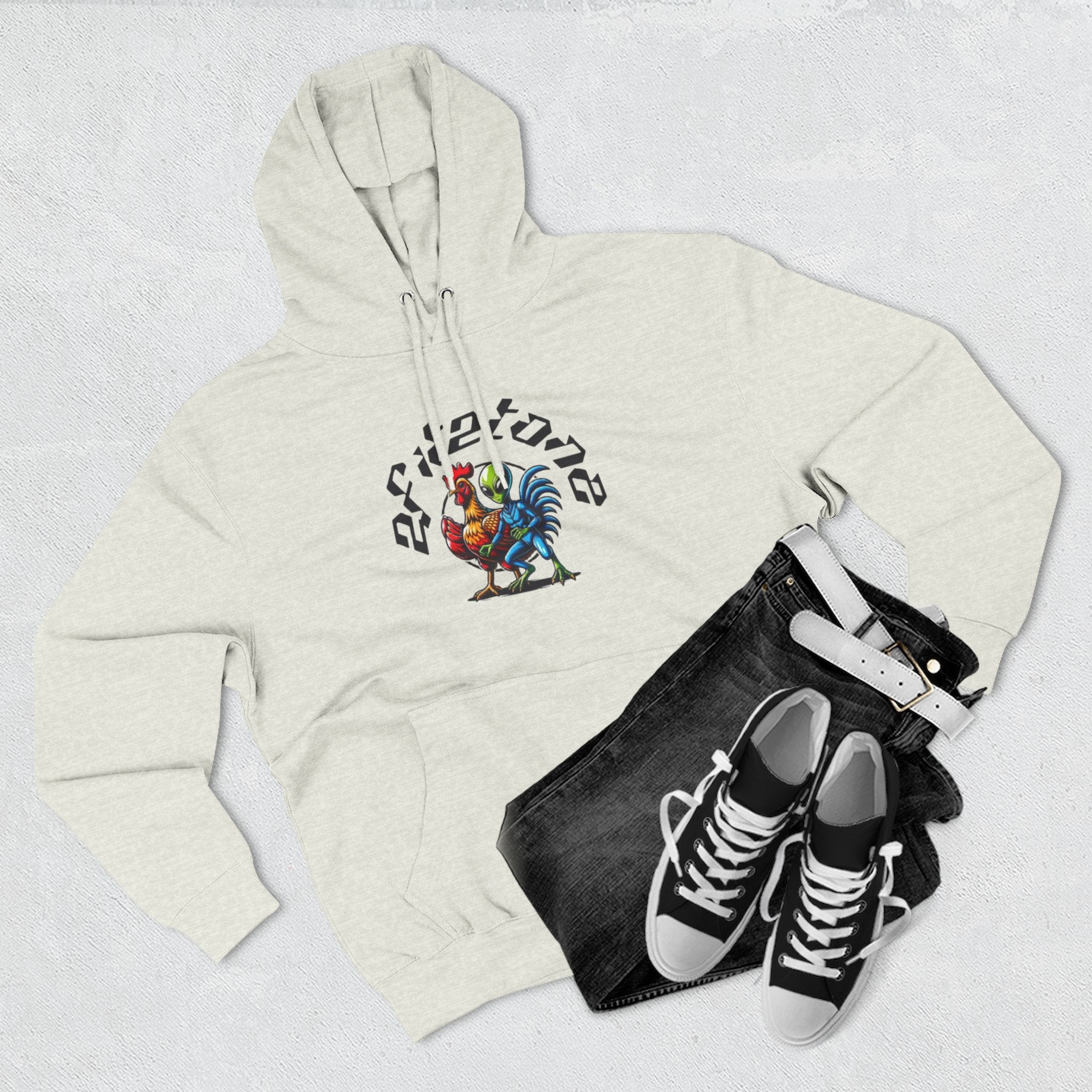 Angel Wings & Rooster Graphic Hoodie — Vintage Tattoo-Style Pullover