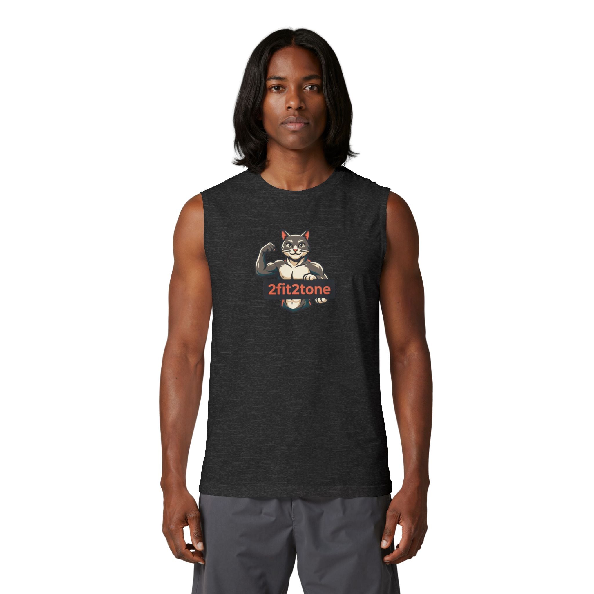 Muscle Tank — '2fit2tone' Flexing Cat Graphic Tank Top