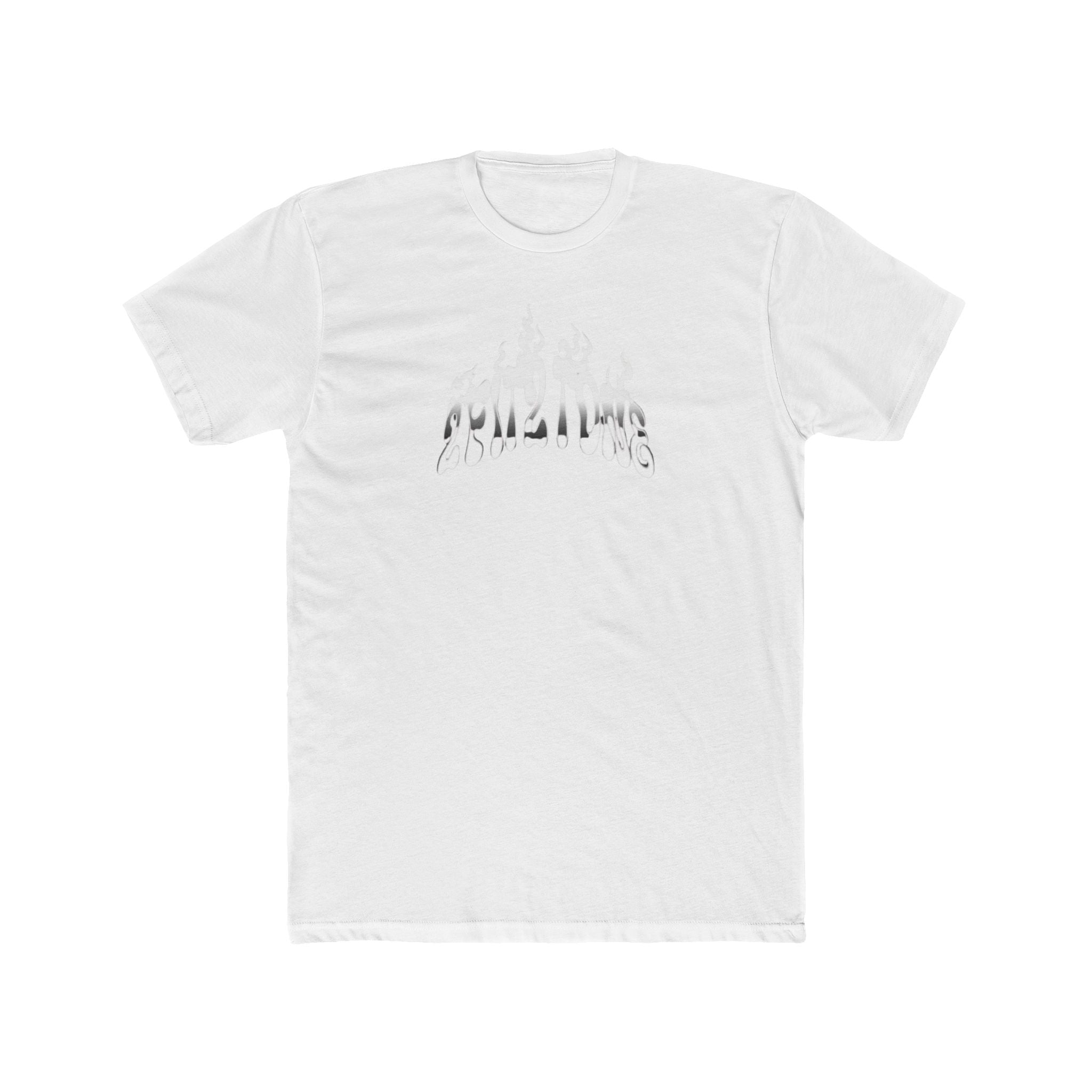 Distorted Phrase Graphic Tee — Minimalist Wavy Text Shirt
